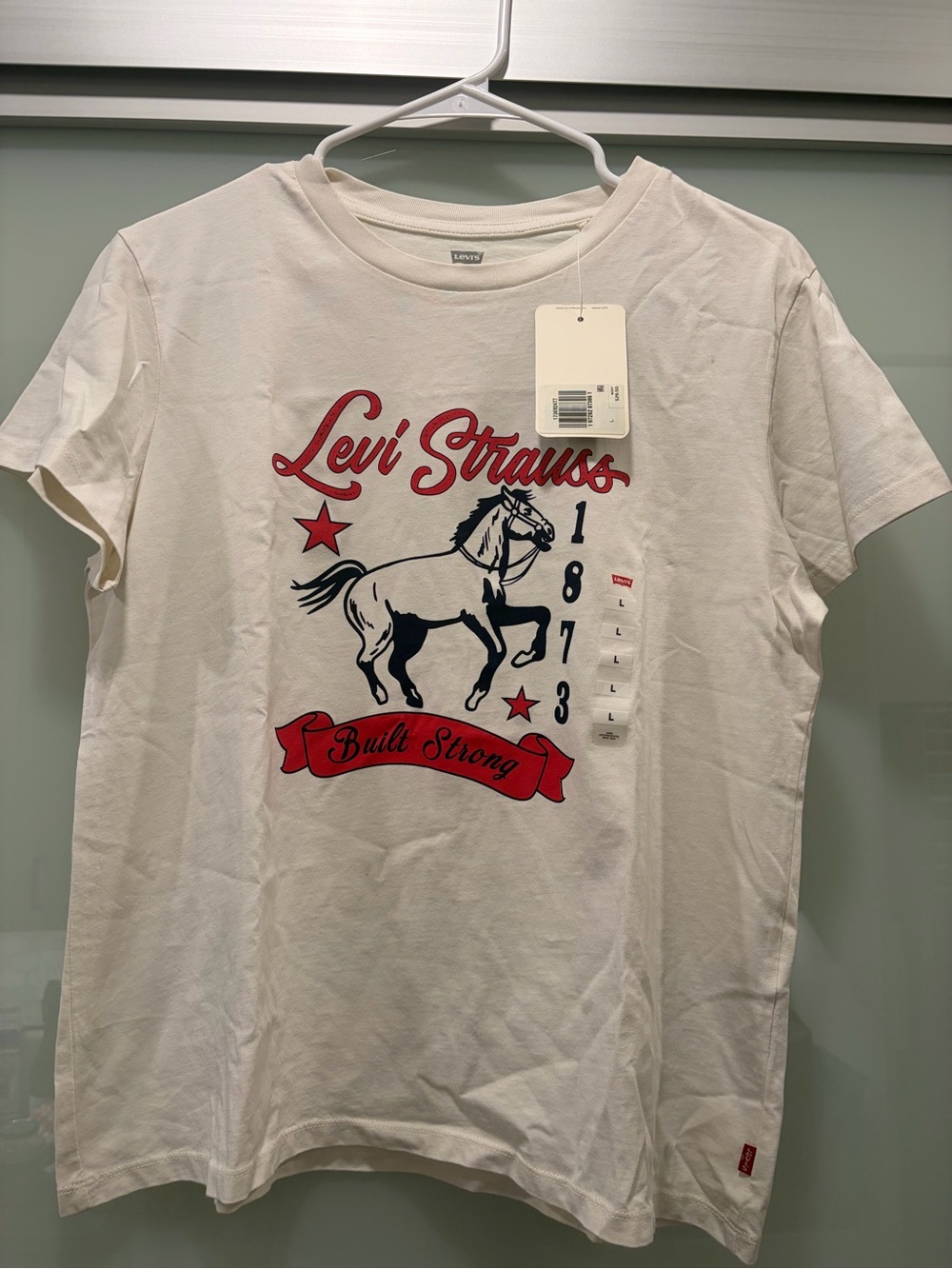 Levi's White Tee with Red & Black Horse Graphic